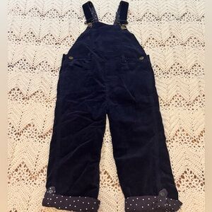 Dotty Dungarees Navy Blue Corduroy Overalls with Polka Dot Cuffs Size 4-5 yrs.
